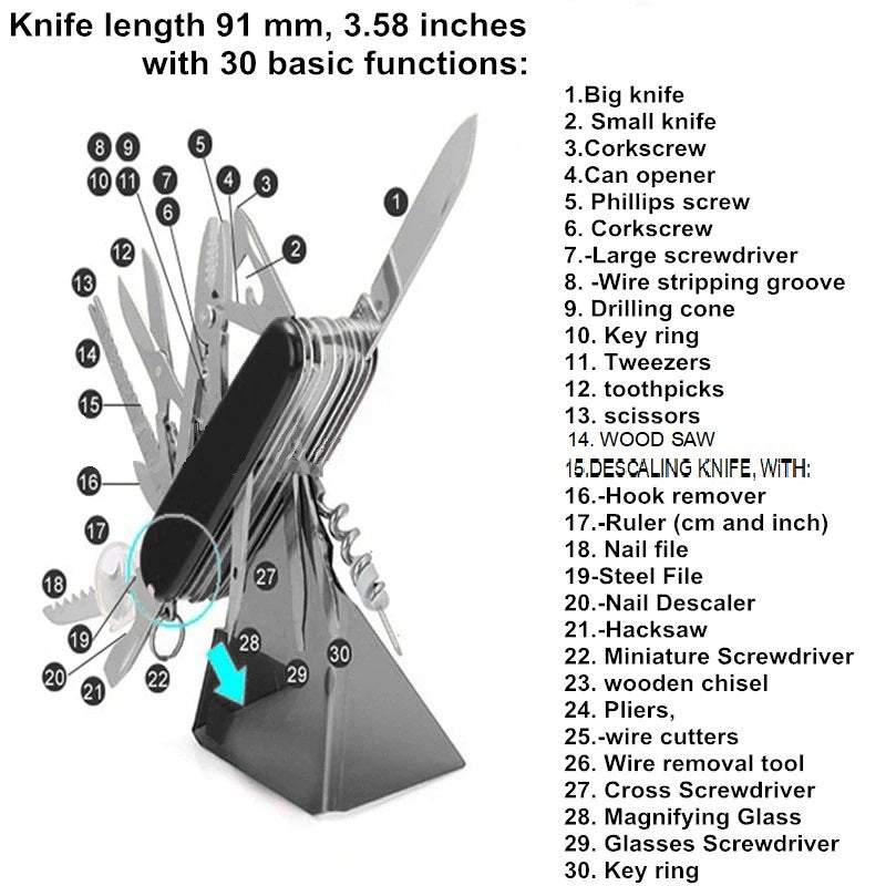 Folding Knife Multi-Tool Stainless-Steel 91mm
