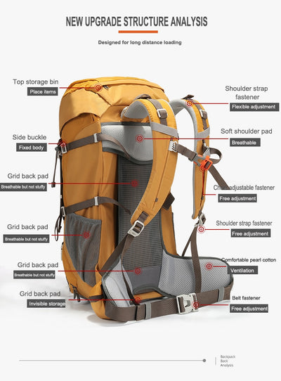 Outdoor 50L Waterproof Backpacks Mountaineering  Wear-resistant