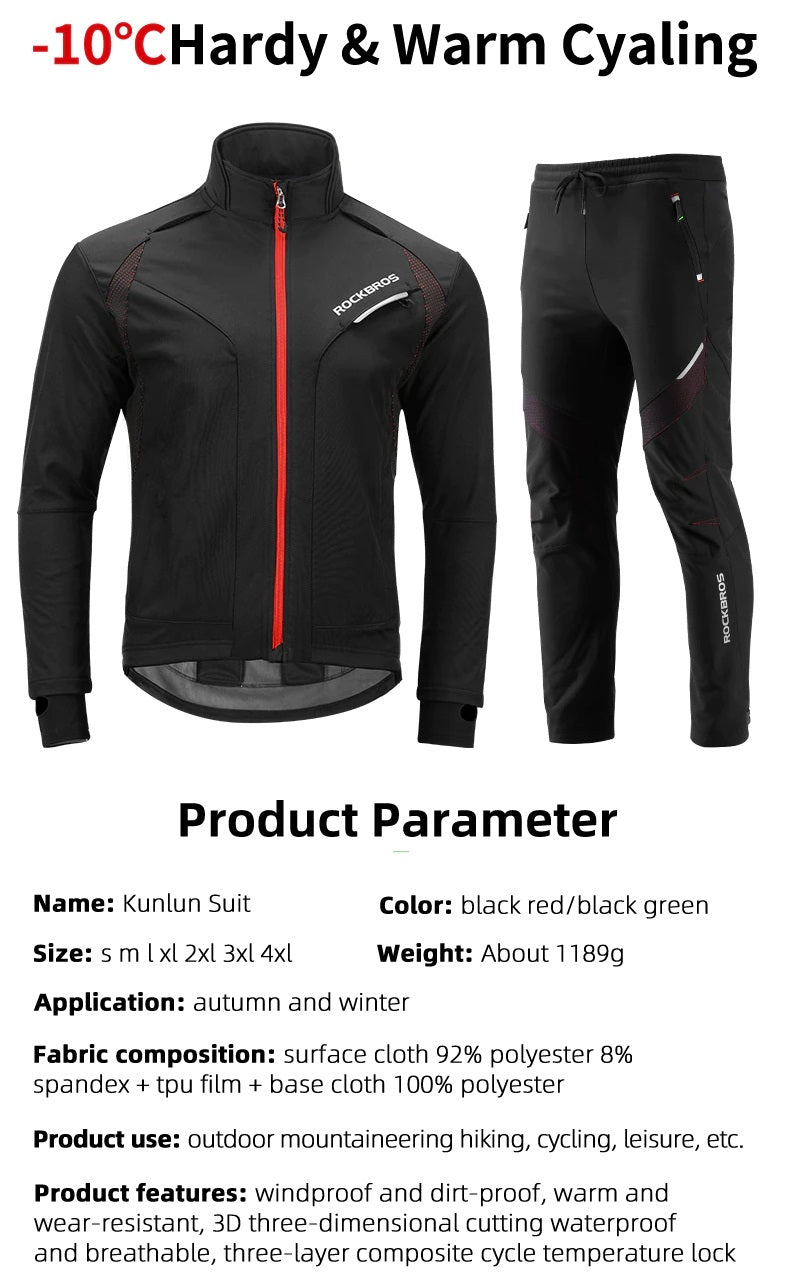 Cycling Clothing Set Winter Thermal Fleece Pants Rainproof Windproof