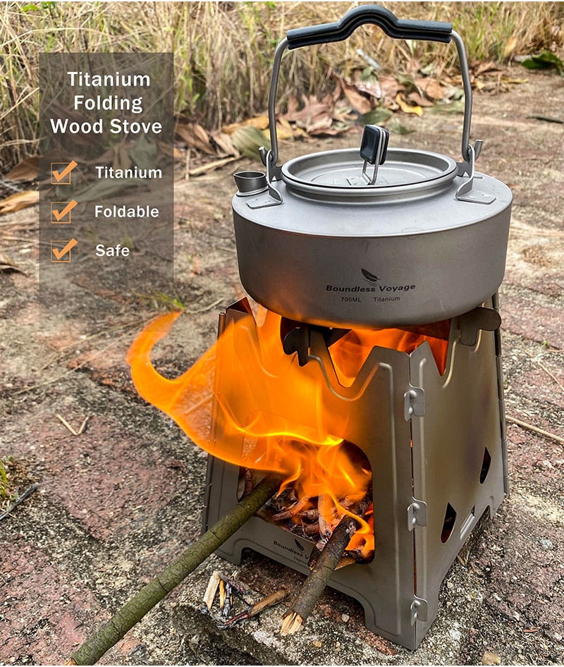 Titanium Folding Stove With Bracket Outdoor Camping Charcoal Burner Furnace Portable Stove 
