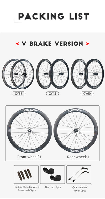 Carbon Wheels V Brake/Disc Brake 700C Road Bike Wheelset High Quality Carbon Rim 38mm, 45mm, 50mm Road cycling competition