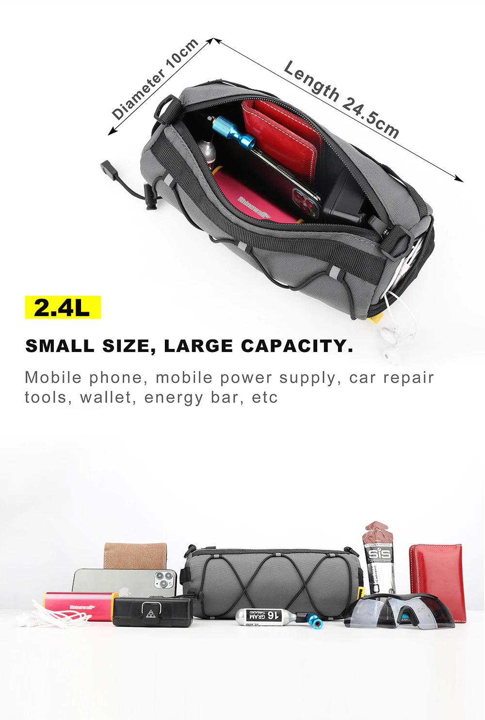 2.4L Bike Bag Portable Handlebar High Visibility Reflective