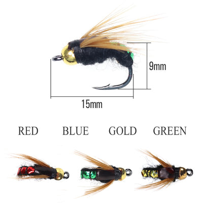 32pcs/Box Bead Head Worm Trout Fishing Flies Artificia