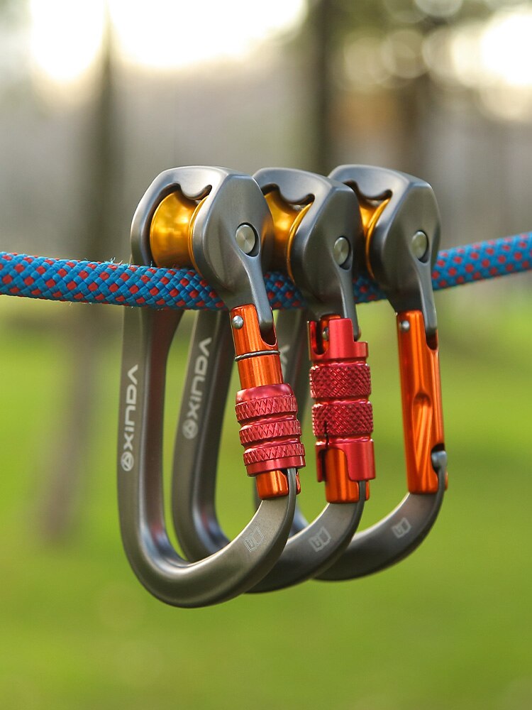 Outdoor Pulley Carabiner Mountaineering Safety Buckle Lock Cross Strop Equipment Bearing Pulley Hook