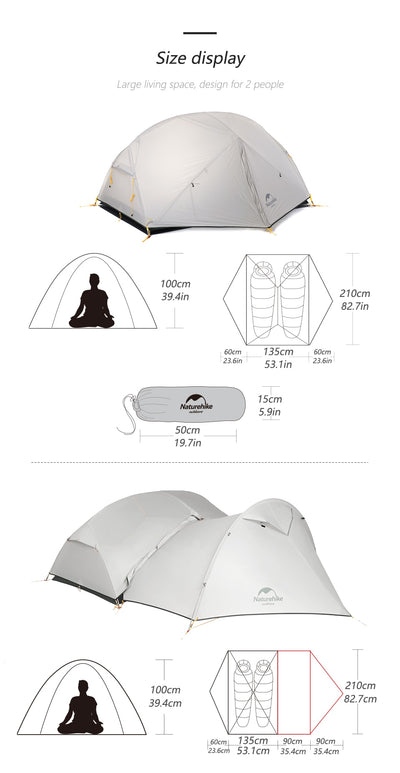 Tent 2 Person Backpacking Tent 20D Ultralight