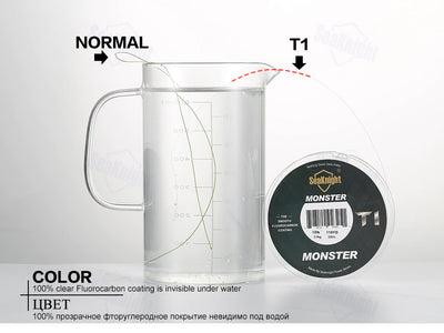 MONSTER T1 Series Fluorocarbon Coated Fishing Line 100M Monofilament Fishing Line Leader Sinking Line