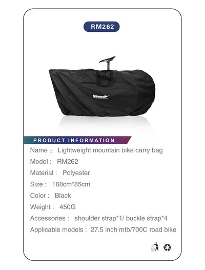 Mountain Bike Carry Bag for 26-27.5-Inch Portable Cycling Bike MTB 700C