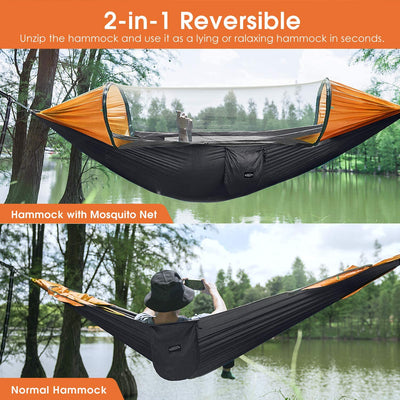 Large Camping Hammock with Mosquito Net and 2-Person Pop-Up Parachute
