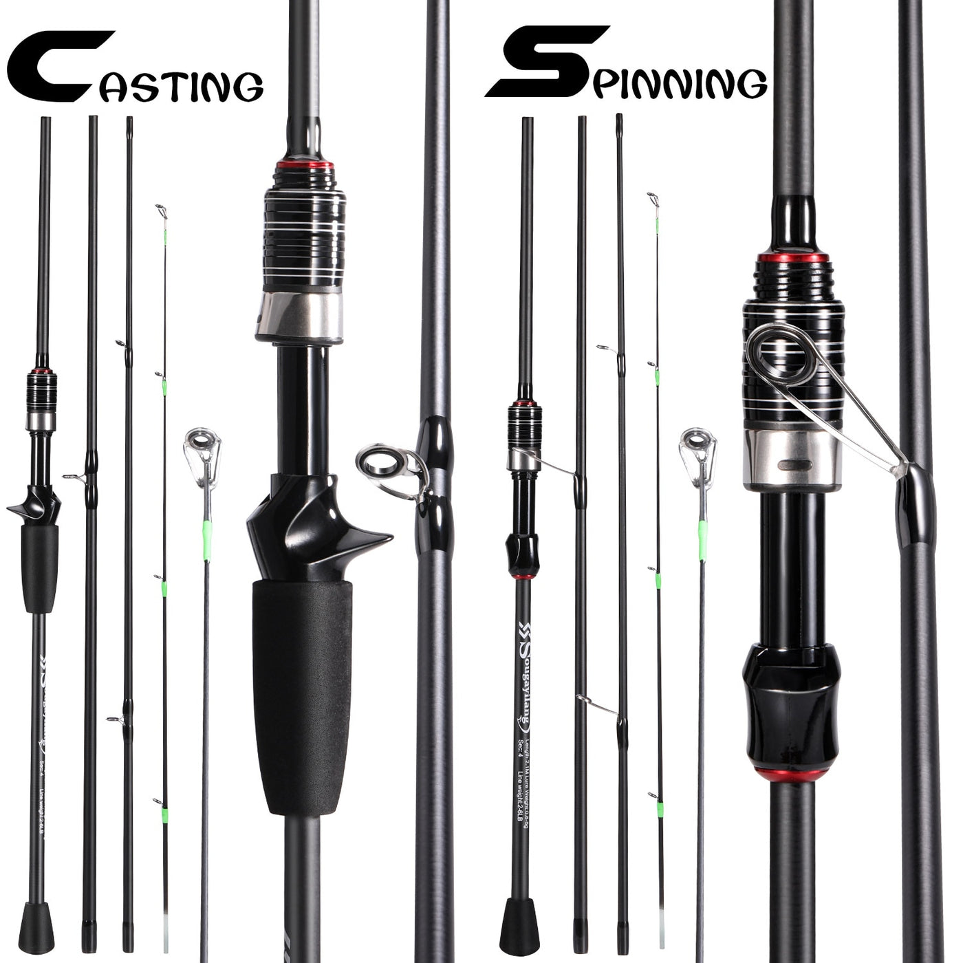 Fishing Rod 4 Section 2.1m UltraLight Carbon Fiber Pike Spinning and Casting