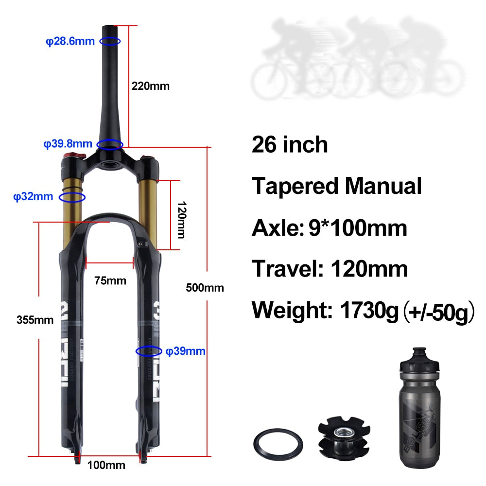 Magnesium Alloy MTB Bicycle Fork Suspension Air 26/27.5/29-Inch Mountain Bike 32 RL100mm