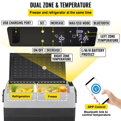 36L-60LCar Refrigerator Portable Fridge Freezer Cool Box With Wheel and Draw Bar Dual Zone