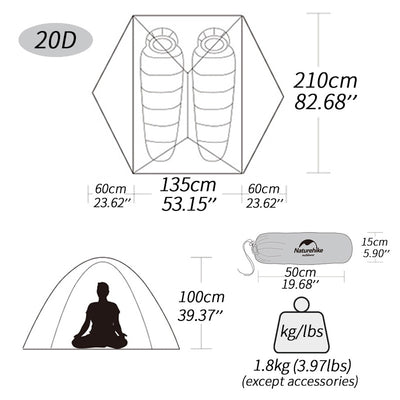 Tent 2 Person Backpacking Tent 20D Ultralight