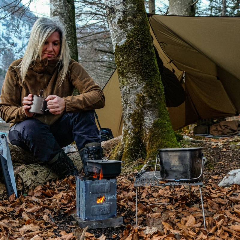 Titanium Folding Wood Stove Camping Charcoal Burner Outdoor 
