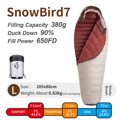 Snowbird 7 2 Sleeping Bag Mummy Down Ultralight 4 Season Sleeping Bag Camping Duck Down -3 -7 Winter Sleeping Bag