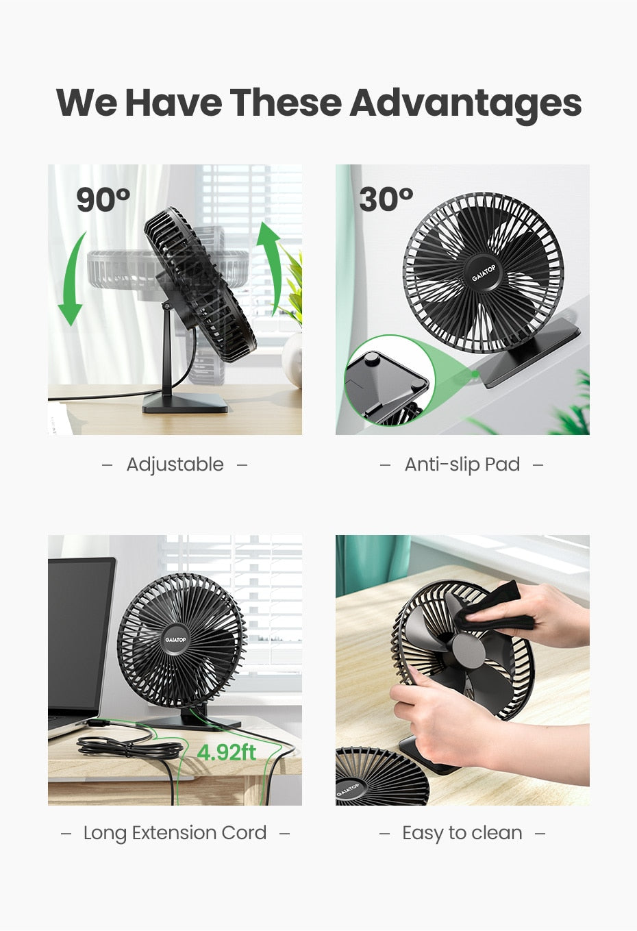 Desk Fan Portable USB Fans 90° Adjustable Cooling Fan