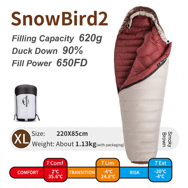 Snowbird 7 2 Sleeping Bag Mummy Down Ultralight 4 Season Sleeping Bag Camping Duck Down -3 -7 Winter Sleeping Bag